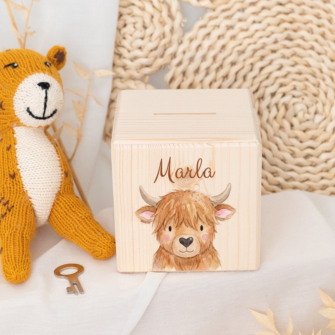 Spardose Holz personalisiert - Tier Aquarell - wunderwunsch