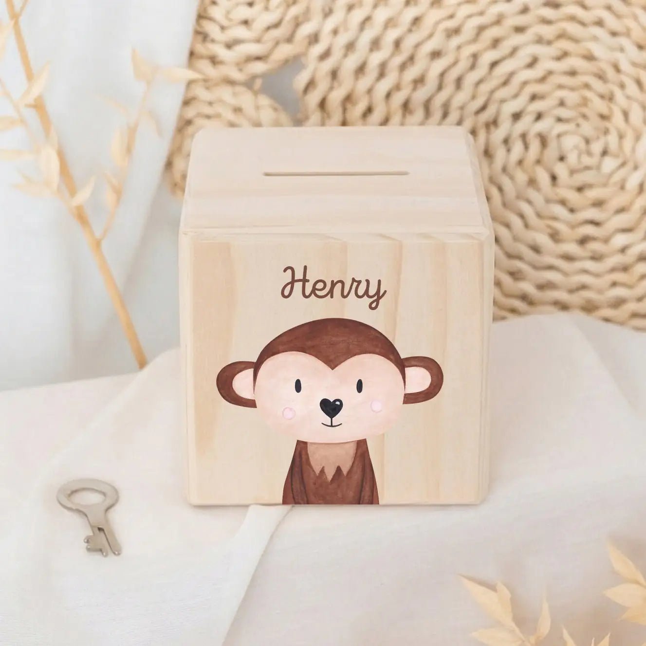 Spardose Holz personalisiert - Tier Aquarell - wunderwunsch