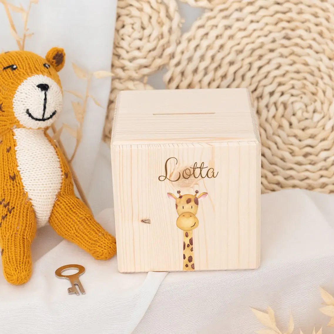 Spardose Holz personalisiert - Tier Aquarell - wunderwunsch