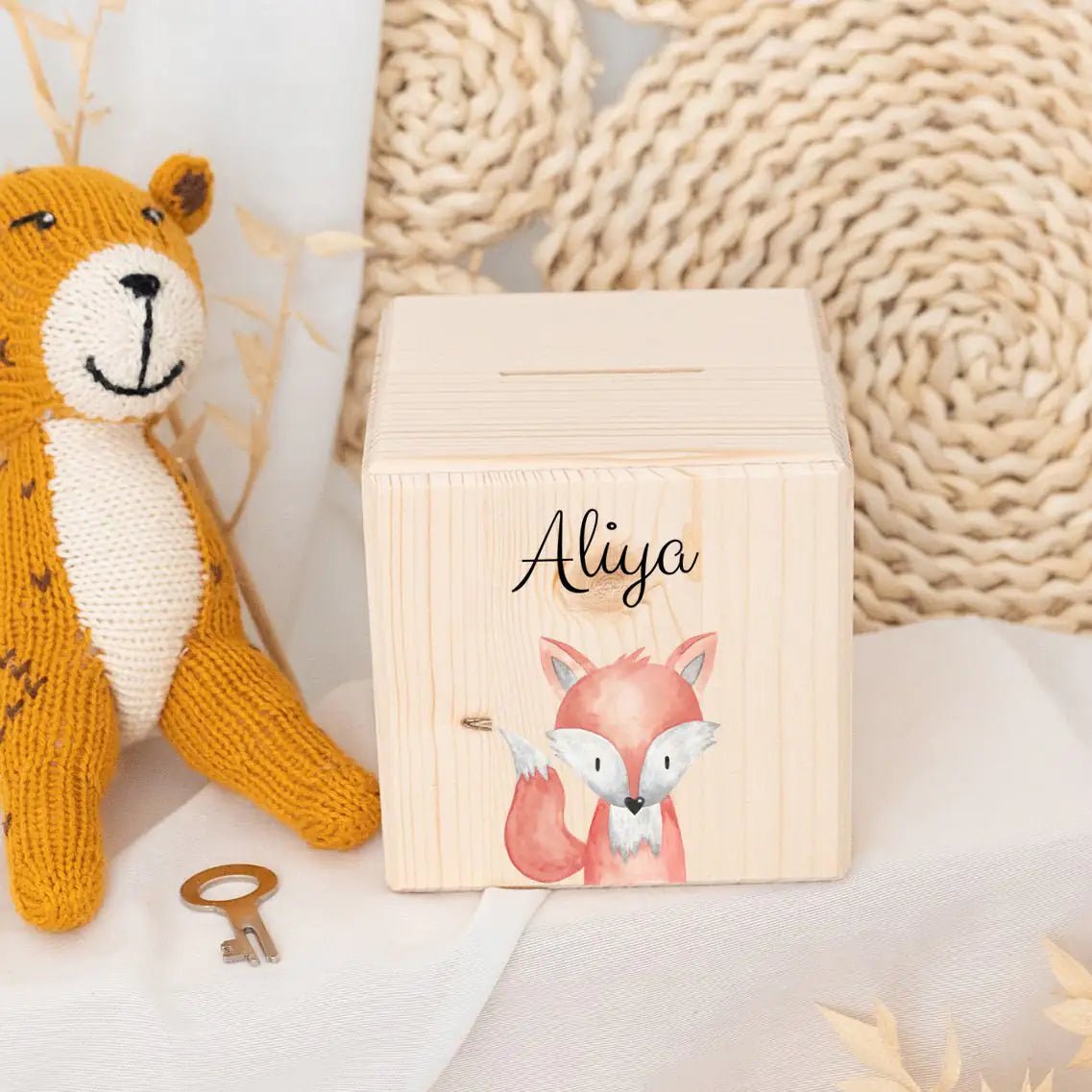 Spardose Holz personalisiert - Tier Aquarell - wunderwunsch