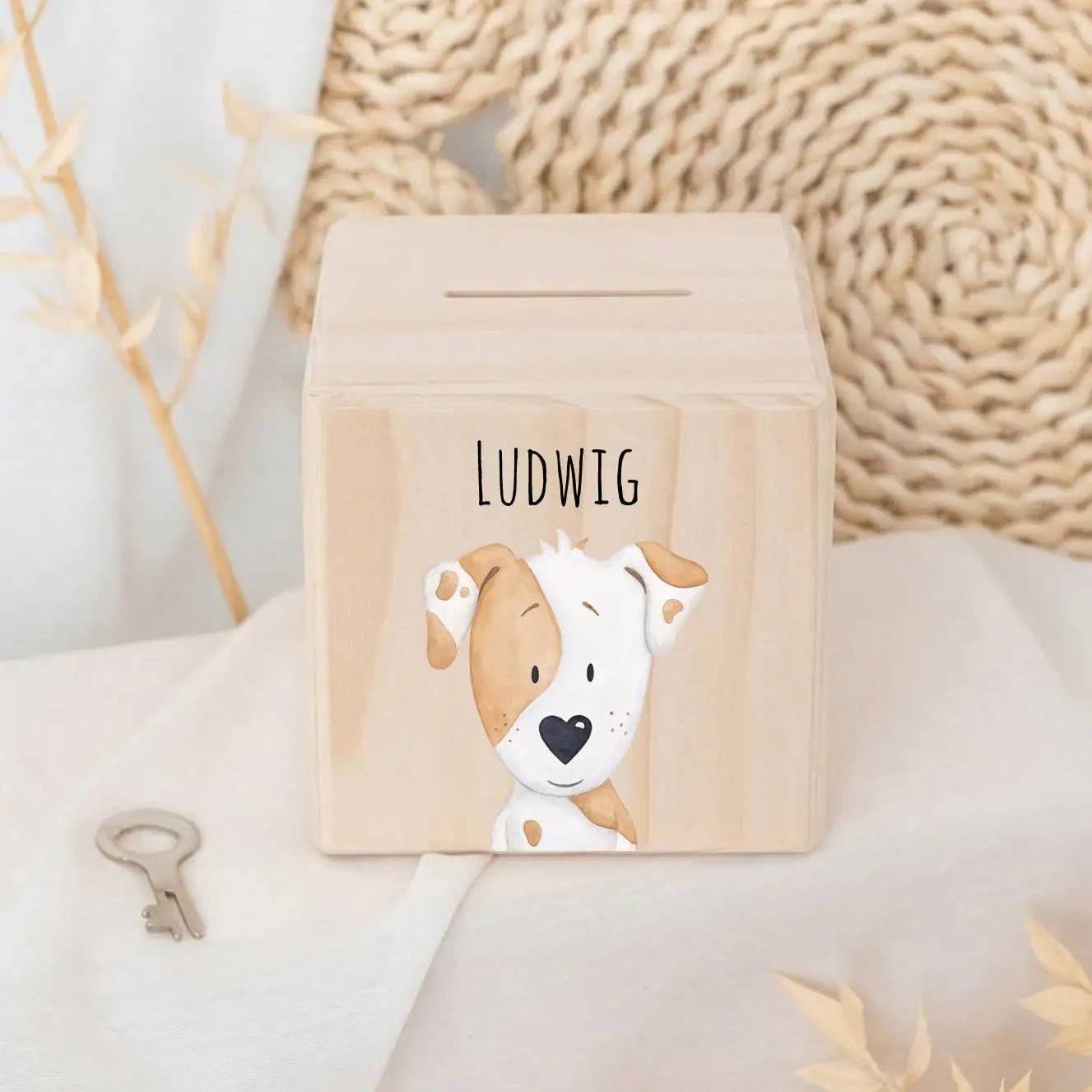 Spardose Holz personalisiert - Tier Aquarell - wunderwunsch