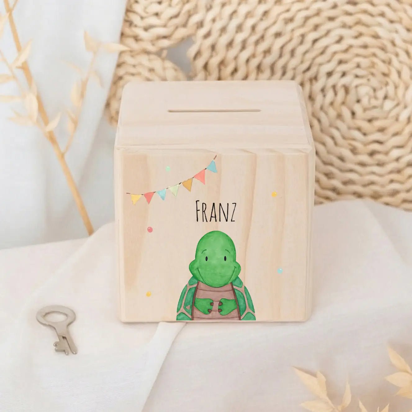 Spardose Holz personalisiert - Tier Girlande Aquarell - wunderwunsch