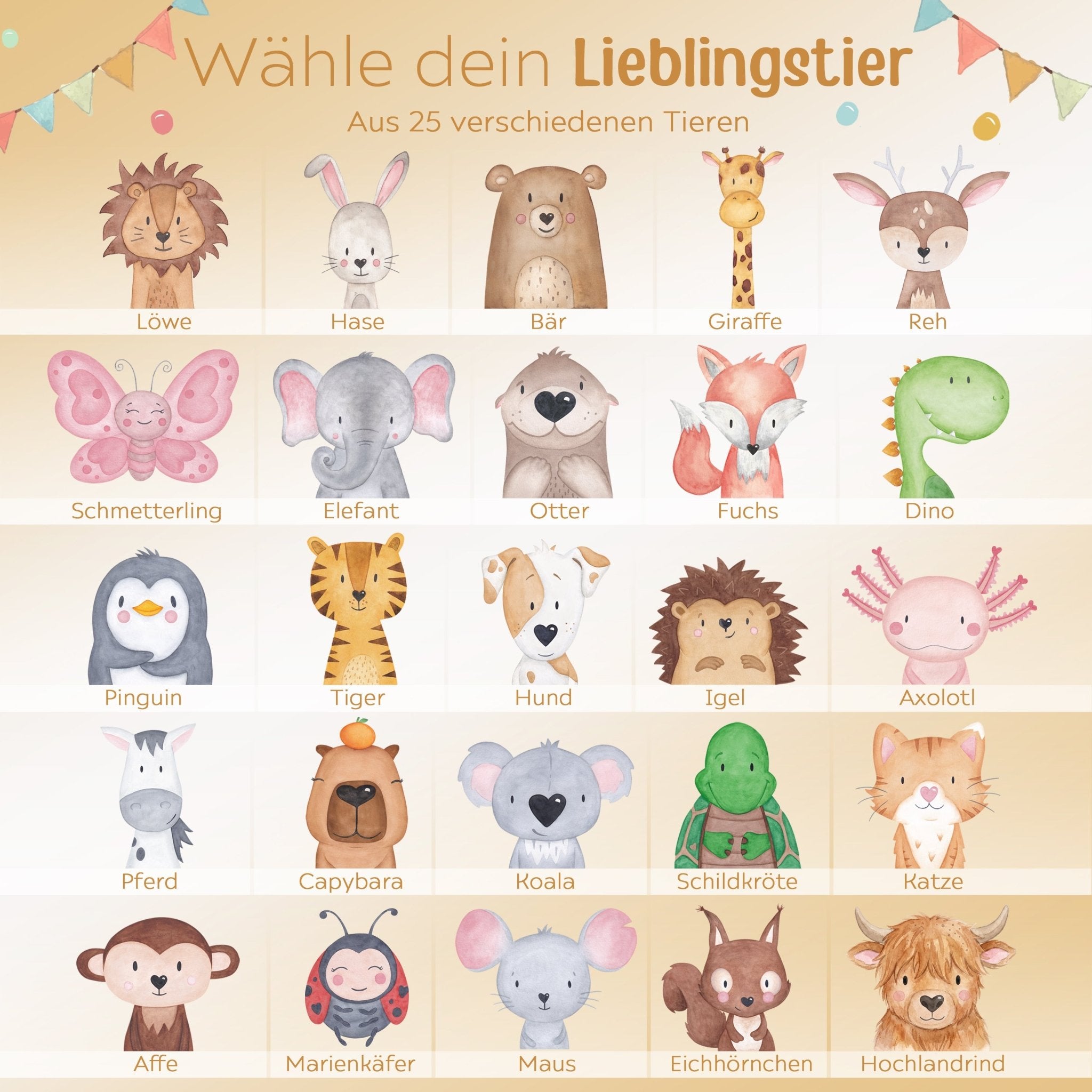 Spardose Holz personalisiert - Tier Girlande Aquarell - wunderwunsch