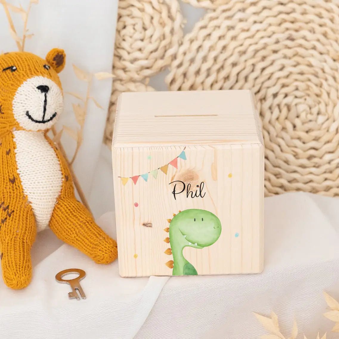 Spardose Holz personalisiert - Tier Girlande Aquarell - wunderwunsch
