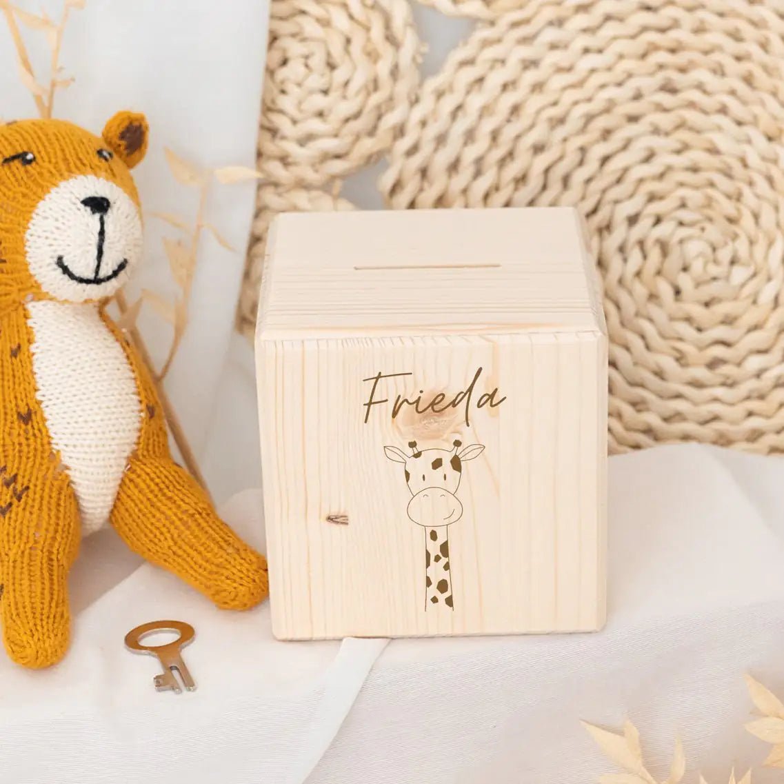Spardose Holz personalisiert - Tier Gravur - wunderwunsch