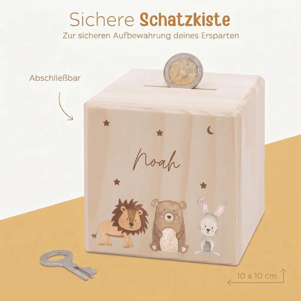 Spardose Holz personalisiert - Tiere Sternenhimmel Aquarell - wunderwunsch