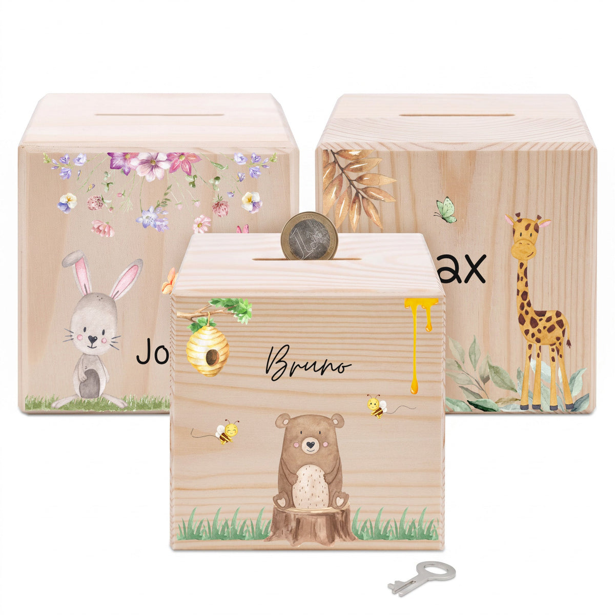 Spardose Holz personalisiert - Tierischer Gartenzauber Aquarell - wunderwunsch