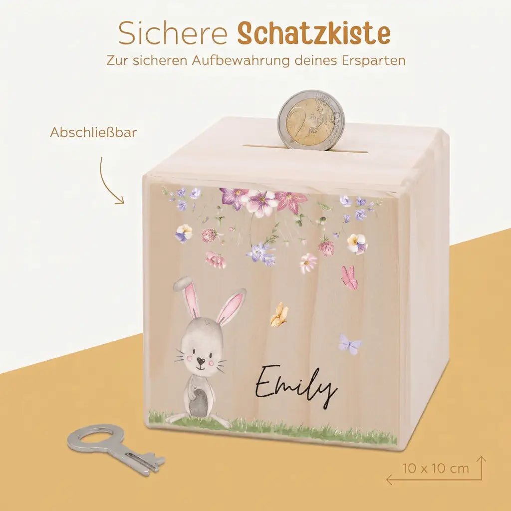 Spardose Holz personalisiert - Tierischer Gartenzauber Aquarell - wunderwunsch