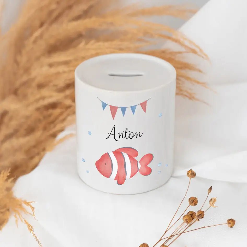 Spardose Keramik personalisiert - Meerestier Girlande Aquarell - wunderwunsch