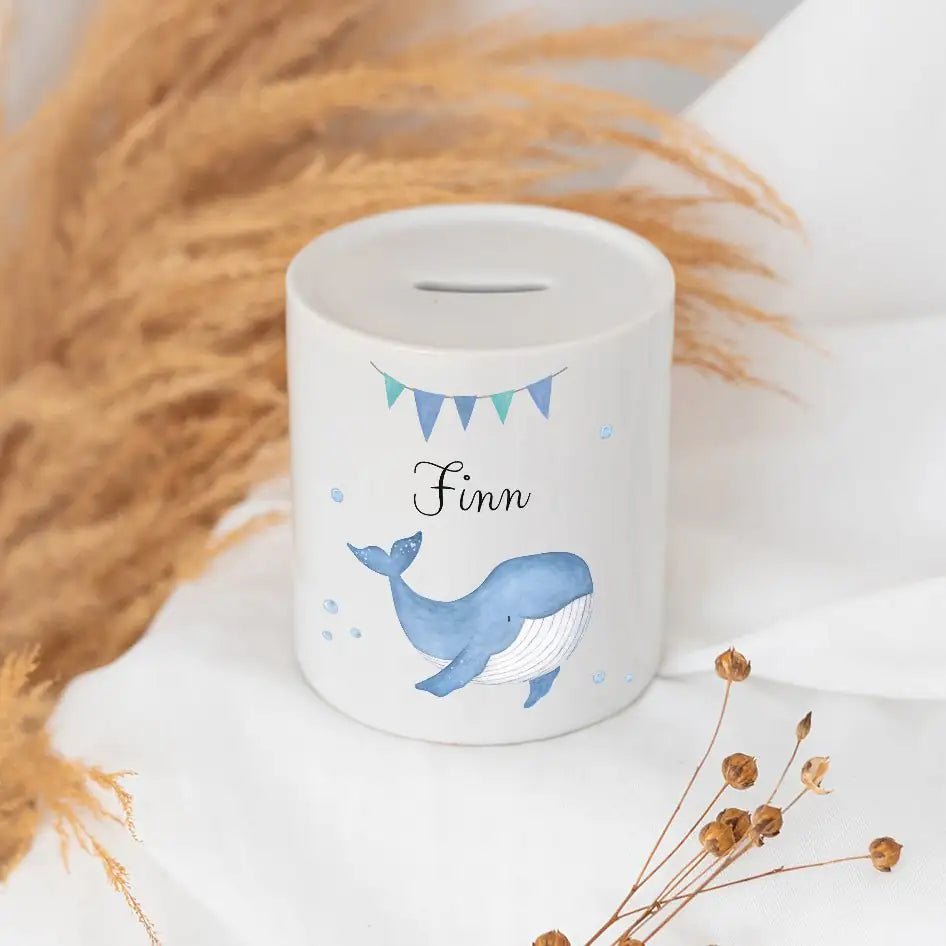 Spardose Keramik personalisiert - Meerestier Girlande Aquarell - wunderwunsch