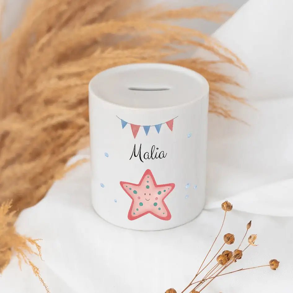 Spardose Keramik personalisiert - Meerestier Girlande Aquarell - wunderwunsch