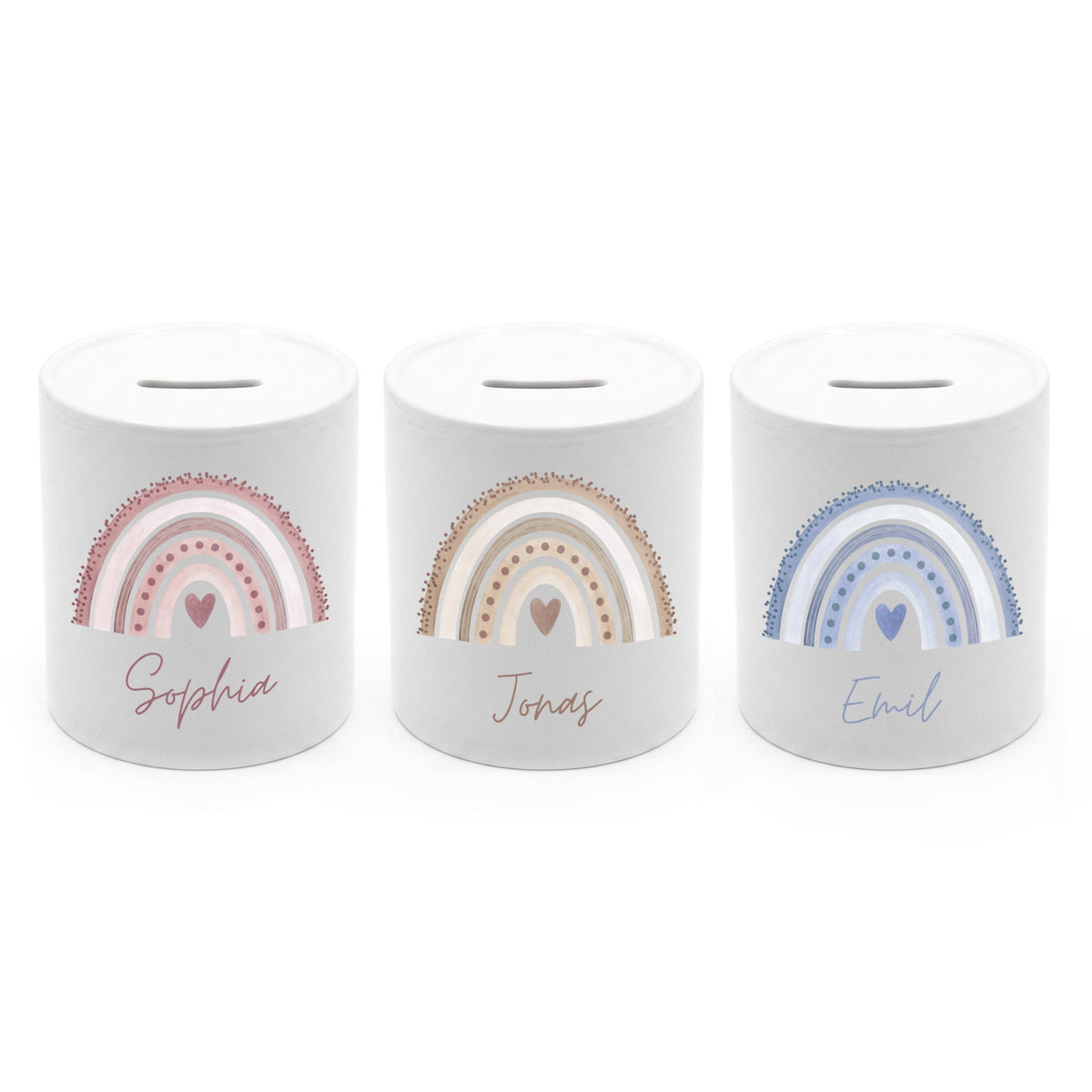 Spardose Keramik personalisiert - Regenbogen Punkte Aquarell - wunderwunsch