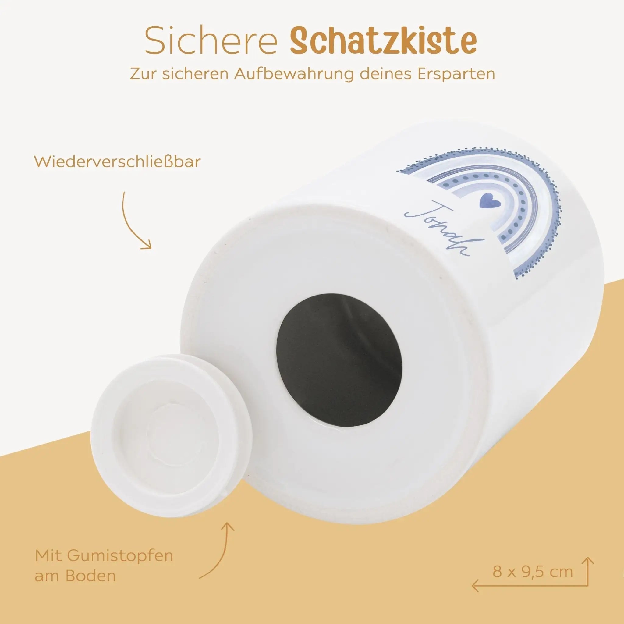 Spardose Keramik personalisiert - Regenbogen Punkte Aquarell - wunderwunsch