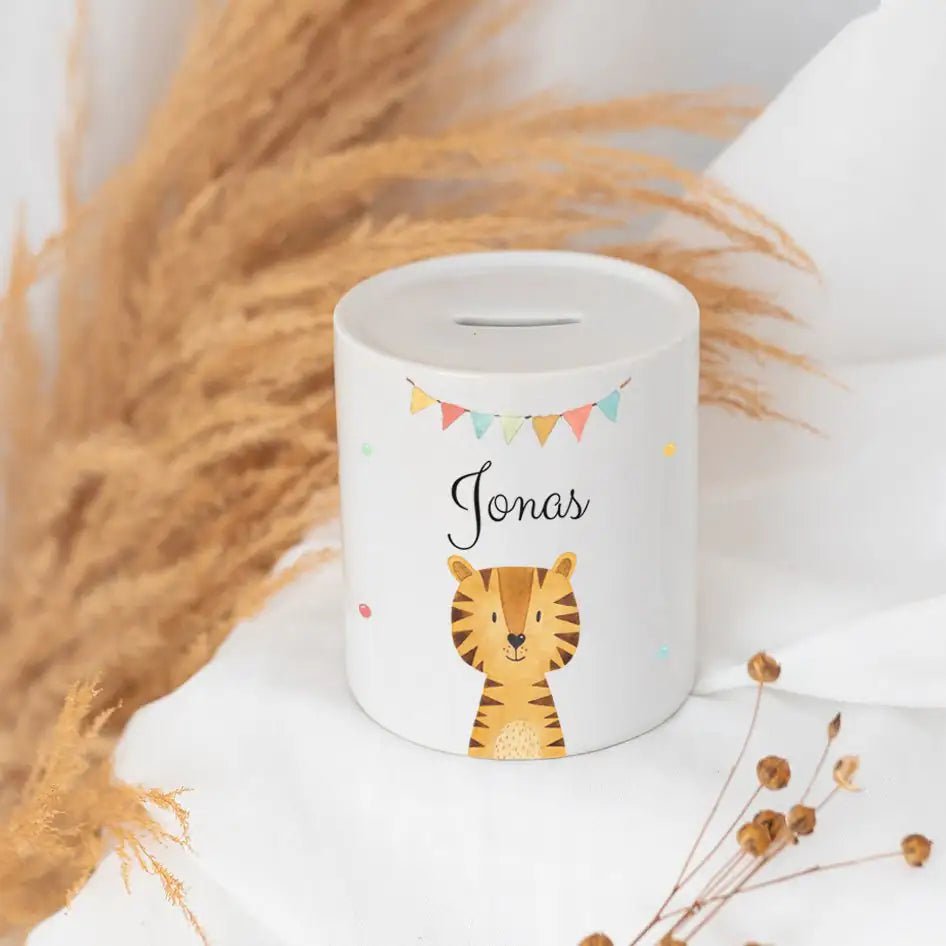Spardose Keramik personalisiert - Tier Girlande Aquarell - wunderwunsch