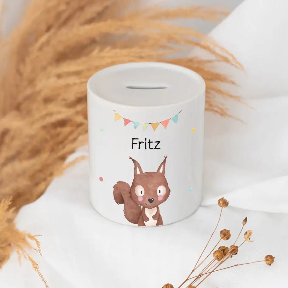 Spardose Keramik personalisiert - Tier Girlande Aquarell - wunderwunsch