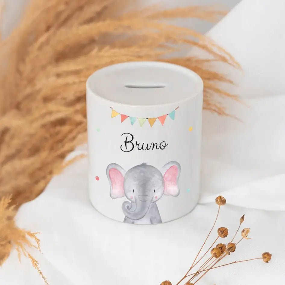 Spardose Keramik personalisiert - Tier Girlande Aquarell - wunderwunsch
