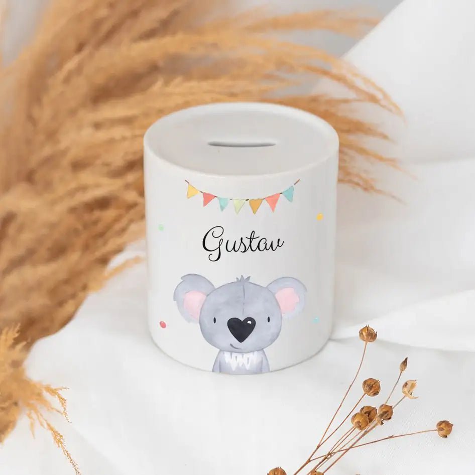 Spardose Keramik personalisiert - Tier Girlande Aquarell - wunderwunsch