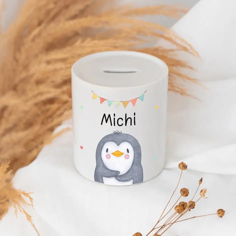 Spardose Keramik personalisiert - Tier Girlande Aquarell - wunderwunsch