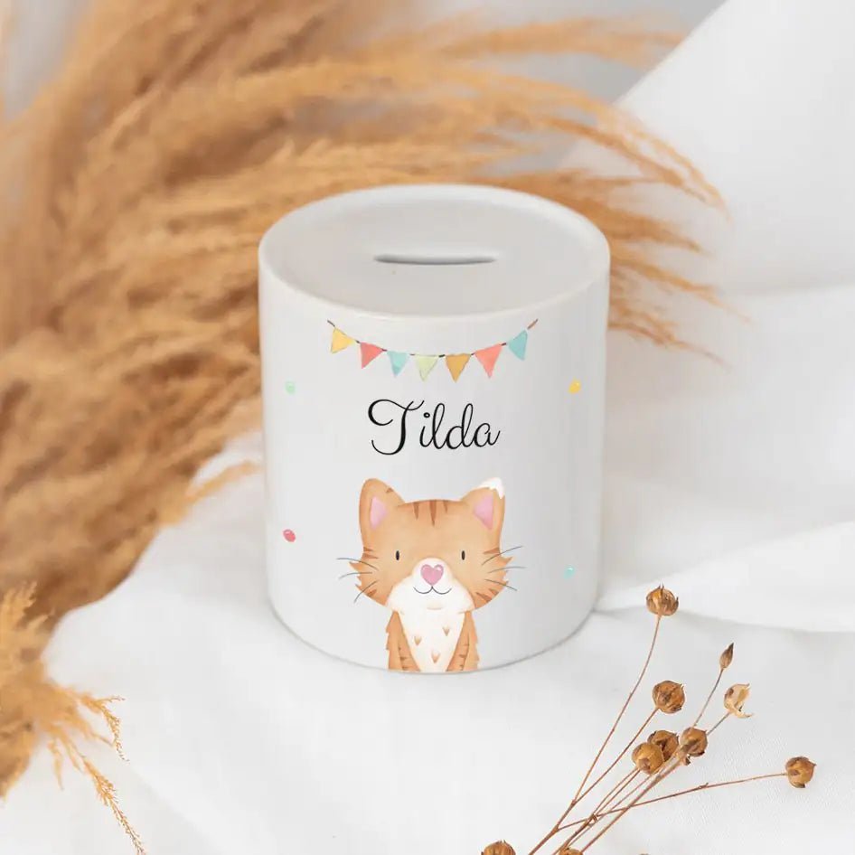 Spardose Keramik personalisiert - Tier Girlande Aquarell - wunderwunsch