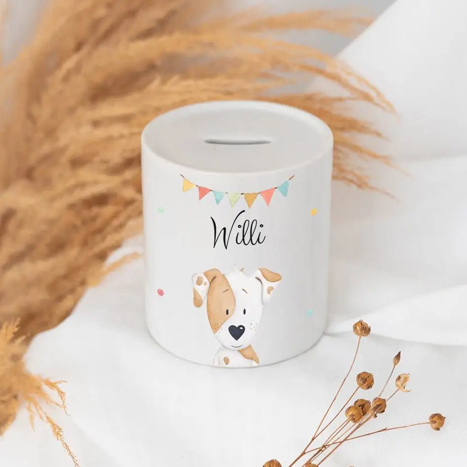 Spardose Keramik personalisiert - Tier Girlande Aquarell - wunderwunsch