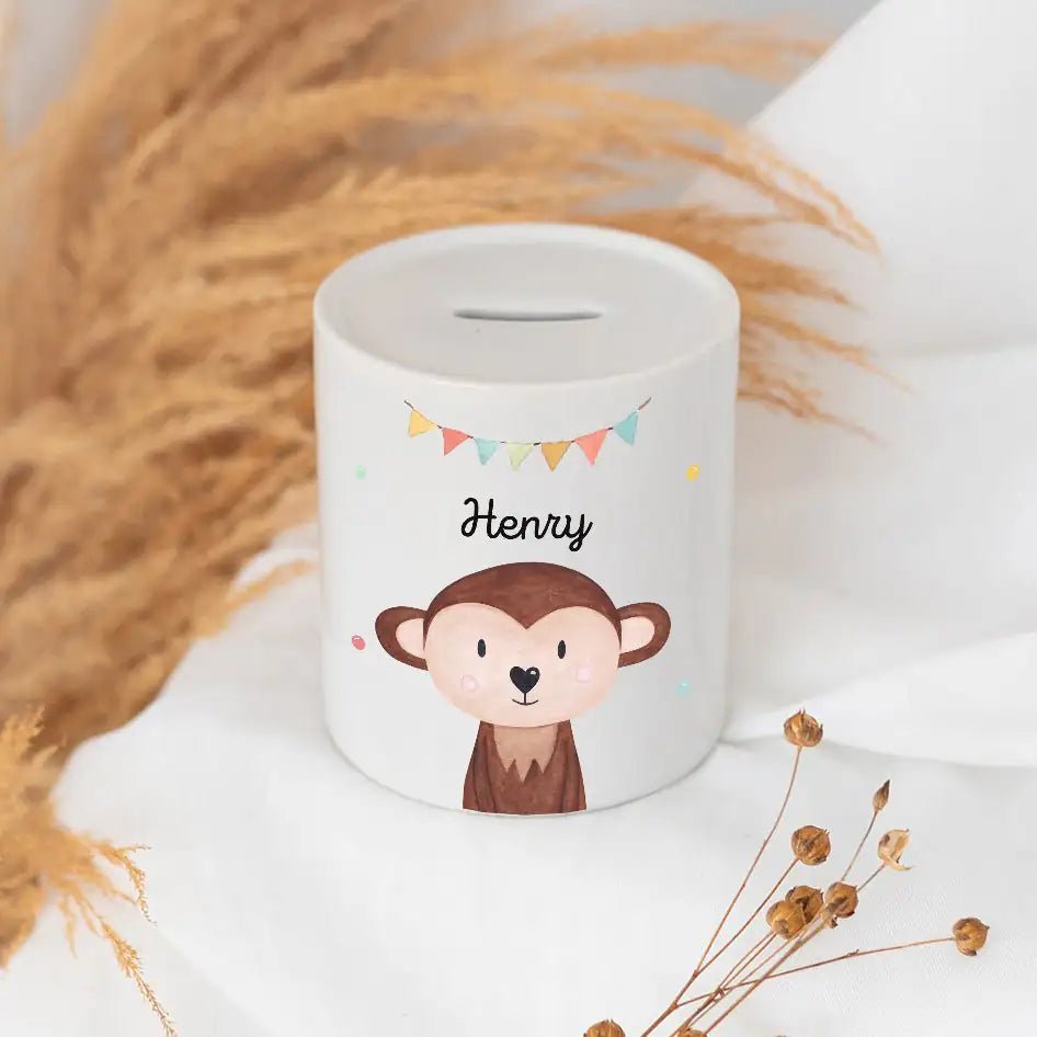 Spardose Keramik personalisiert - Tier Girlande Aquarell - wunderwunsch