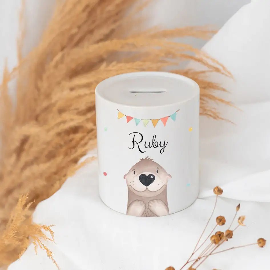 Spardose Keramik personalisiert - Tier Girlande Aquarell - wunderwunsch