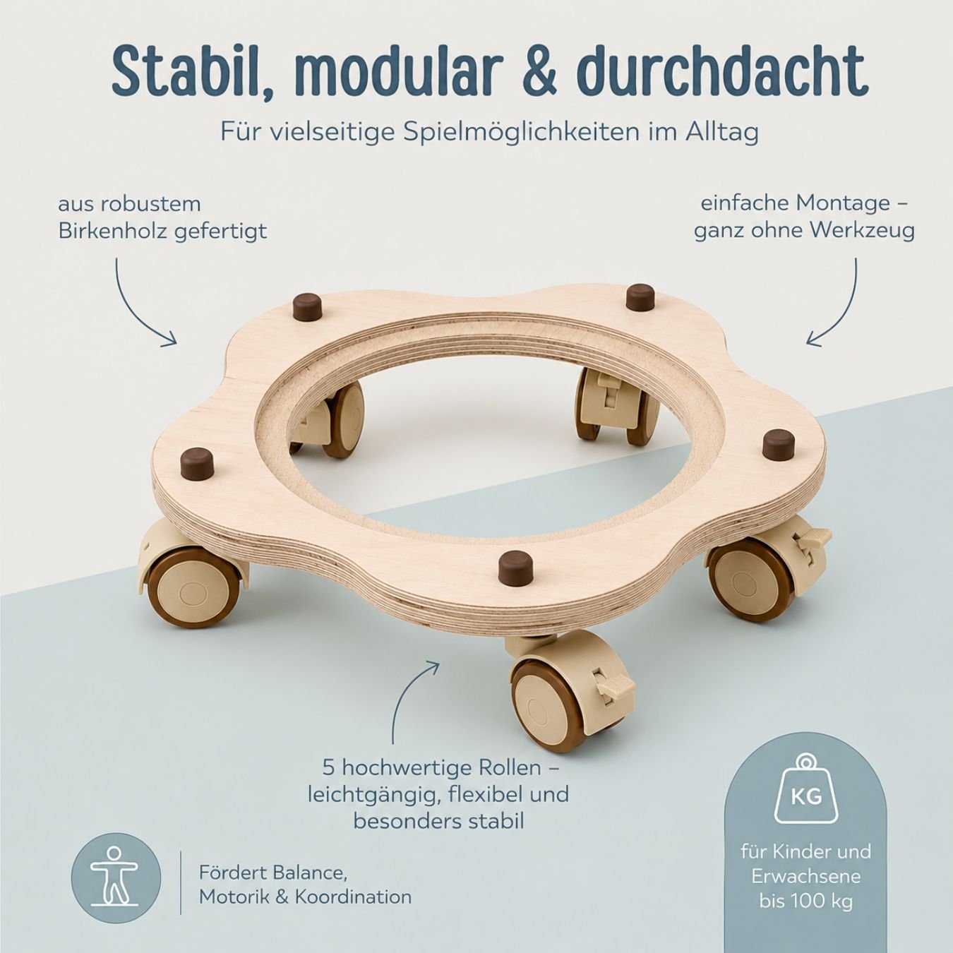 STAPELWELT Blumenroller aus Holz mit 5 Rollen - wunderwunsch