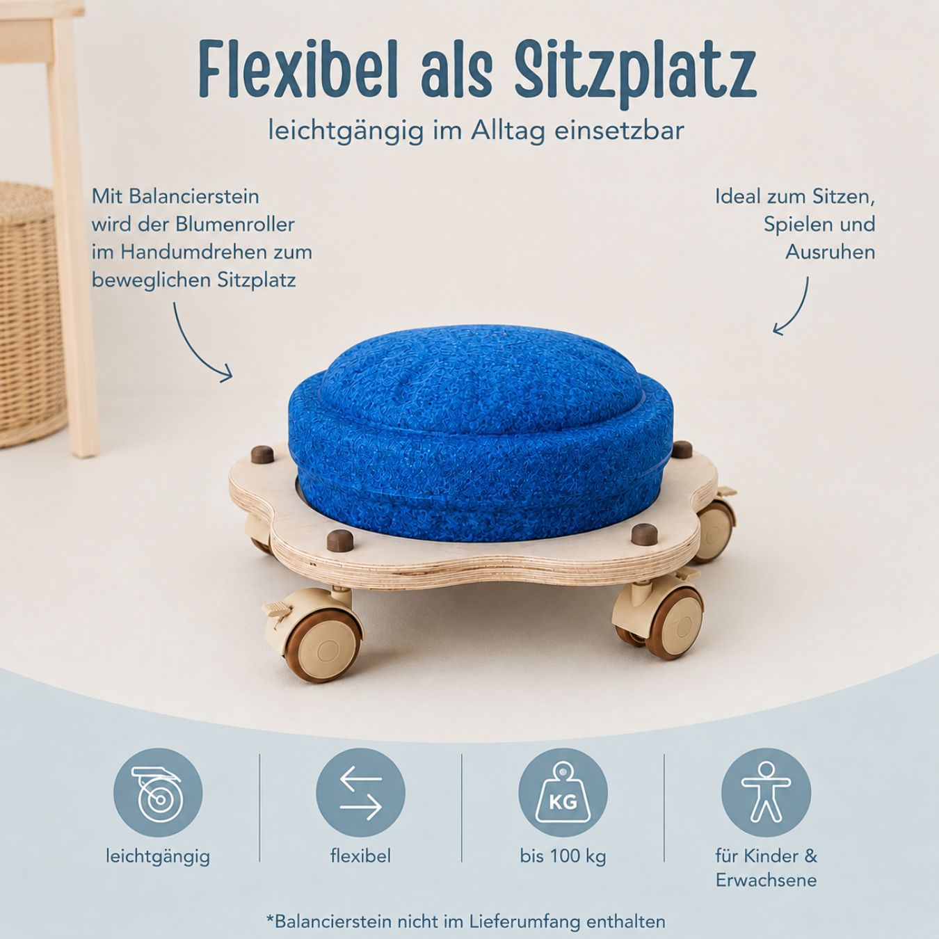STAPELWELT Blumenroller aus Holz mit 5 Rollen - wunderwunsch