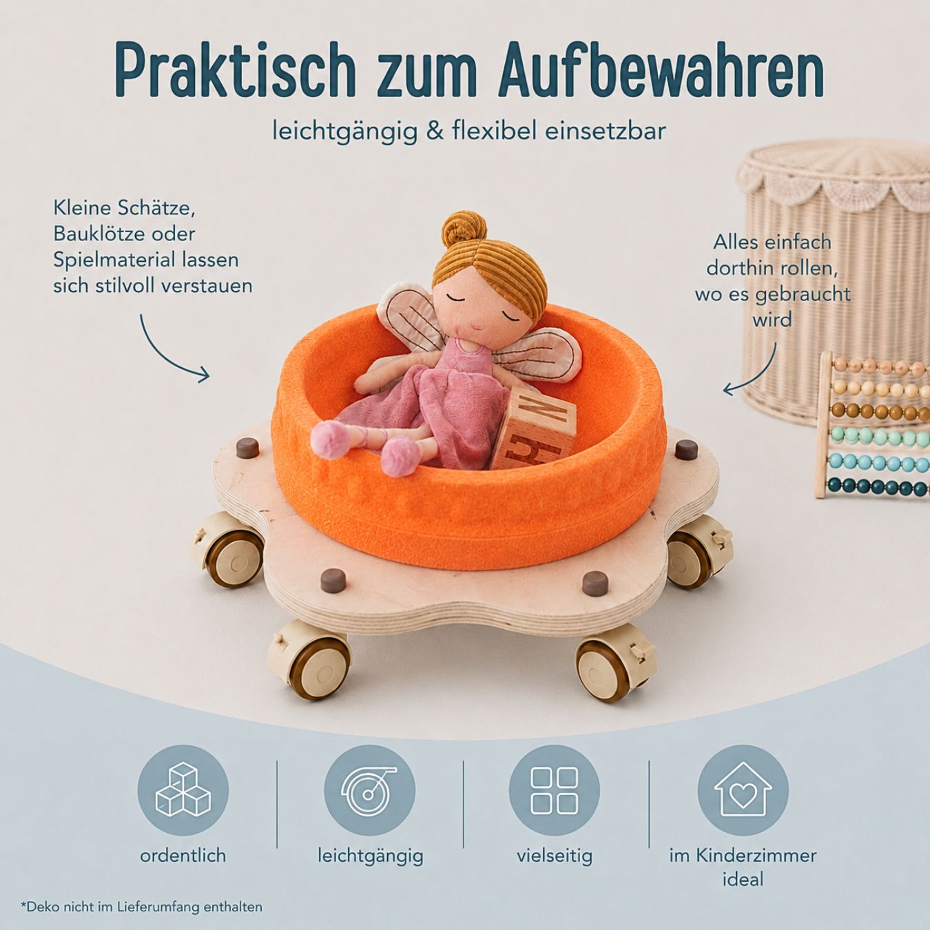 STAPELWELT Blumenroller aus Holz mit 5 Rollen - wunderwunsch