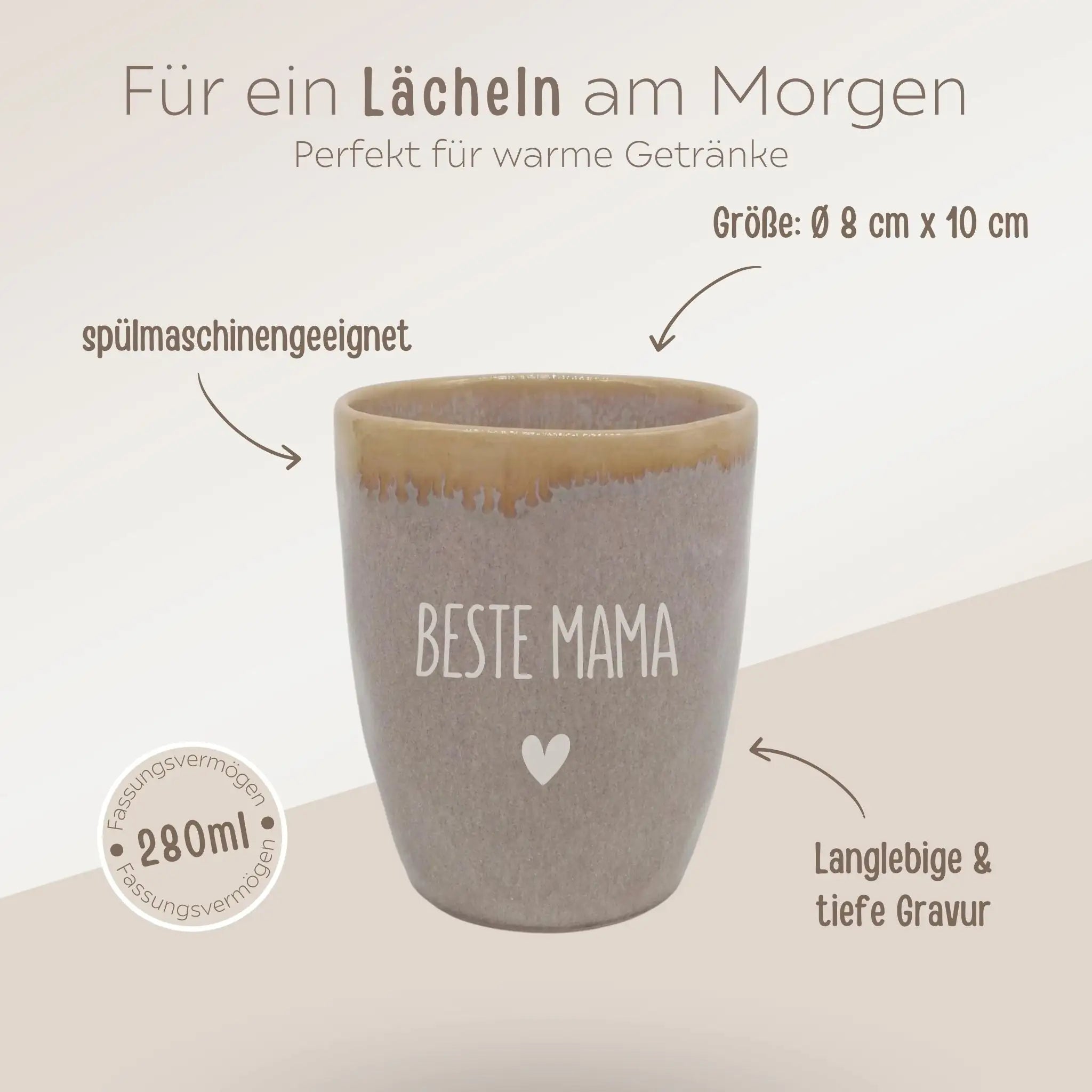 Steingut Becher personalisiert - Name Herz - wunderwunsch