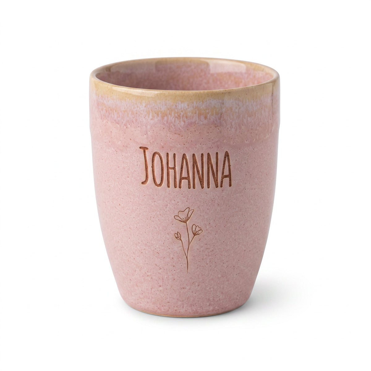 Steingut Becher sand personalisiert - Name Blume - wunderwunsch