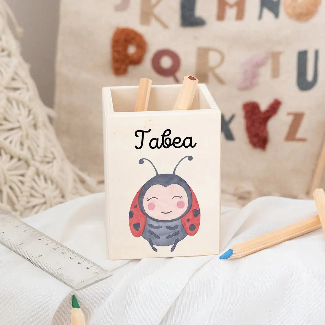 Stiftebecher Holz personalisiert - Tier Aquarell - wunderwunsch
