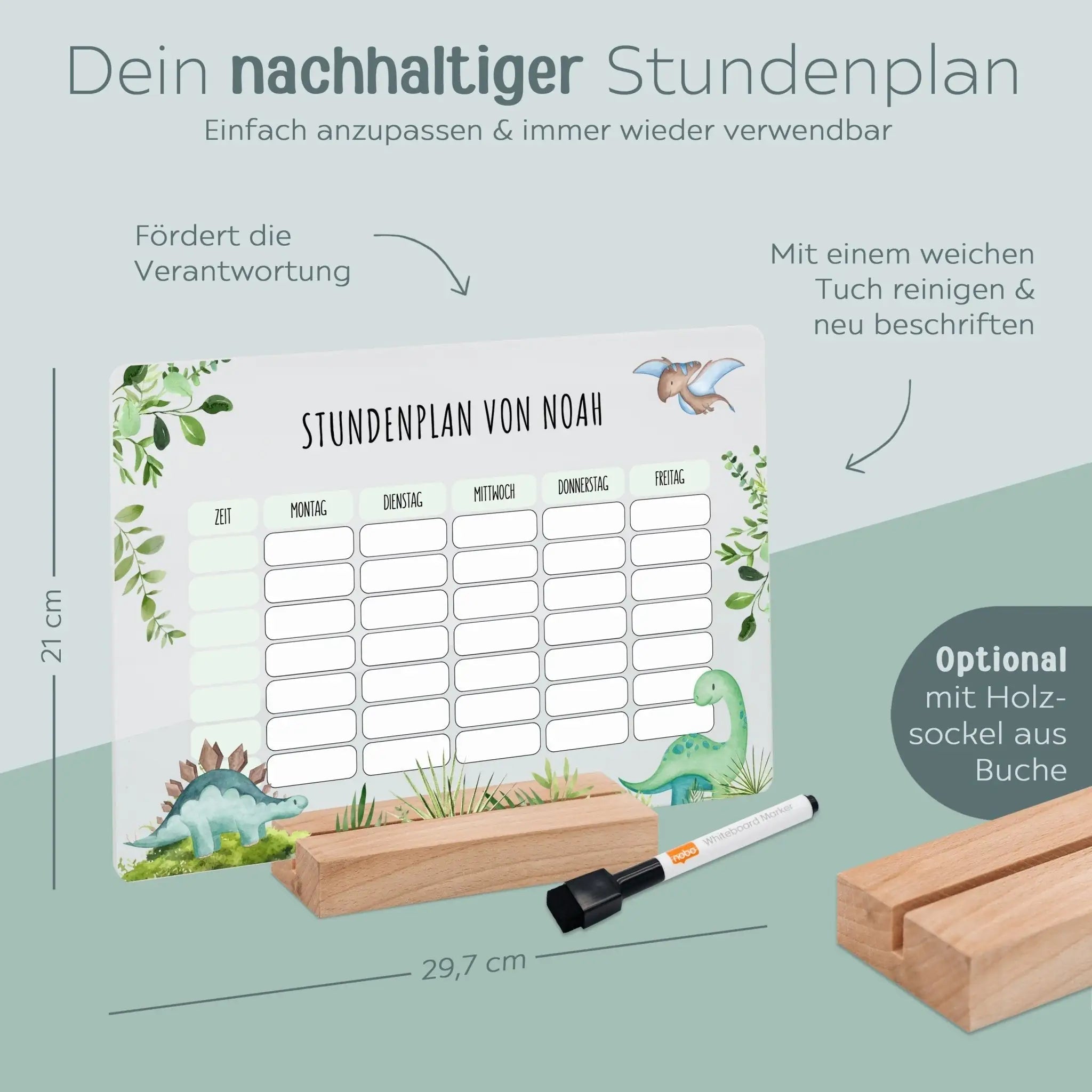 Stundenplan abwischbar personalisiert - Bär und Hase oder Dinos - wunderwunsch