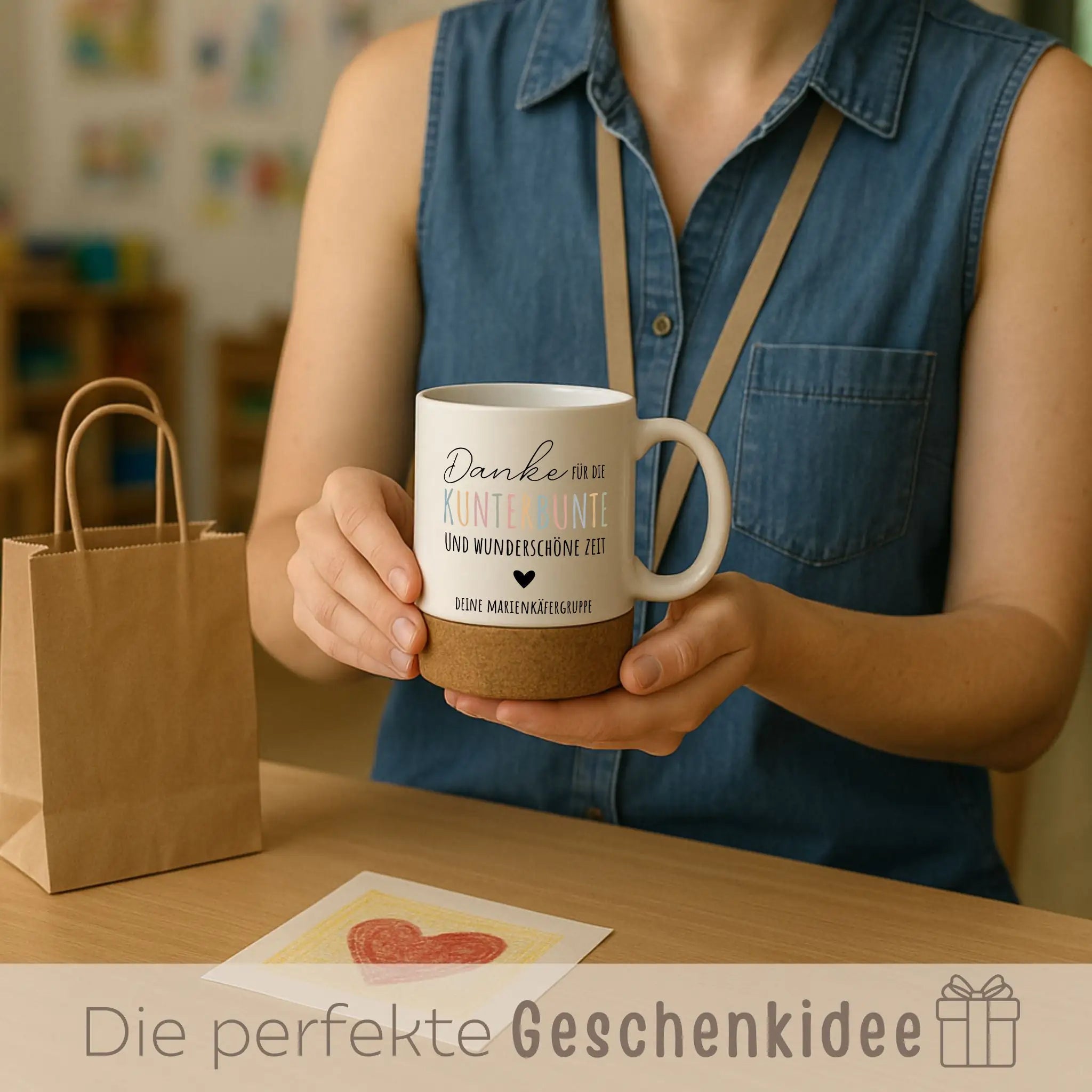 Tasse mit Korkboden - Danke für die kunterbunte Zeit - wunderwunsch