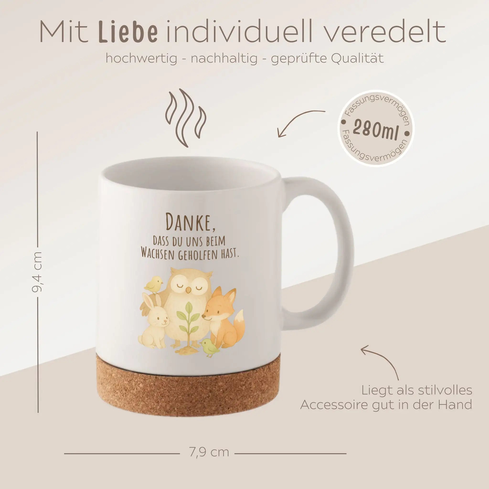 Tasse mit Korkboden - Tierfreunde wachsen - wunderwunsch
