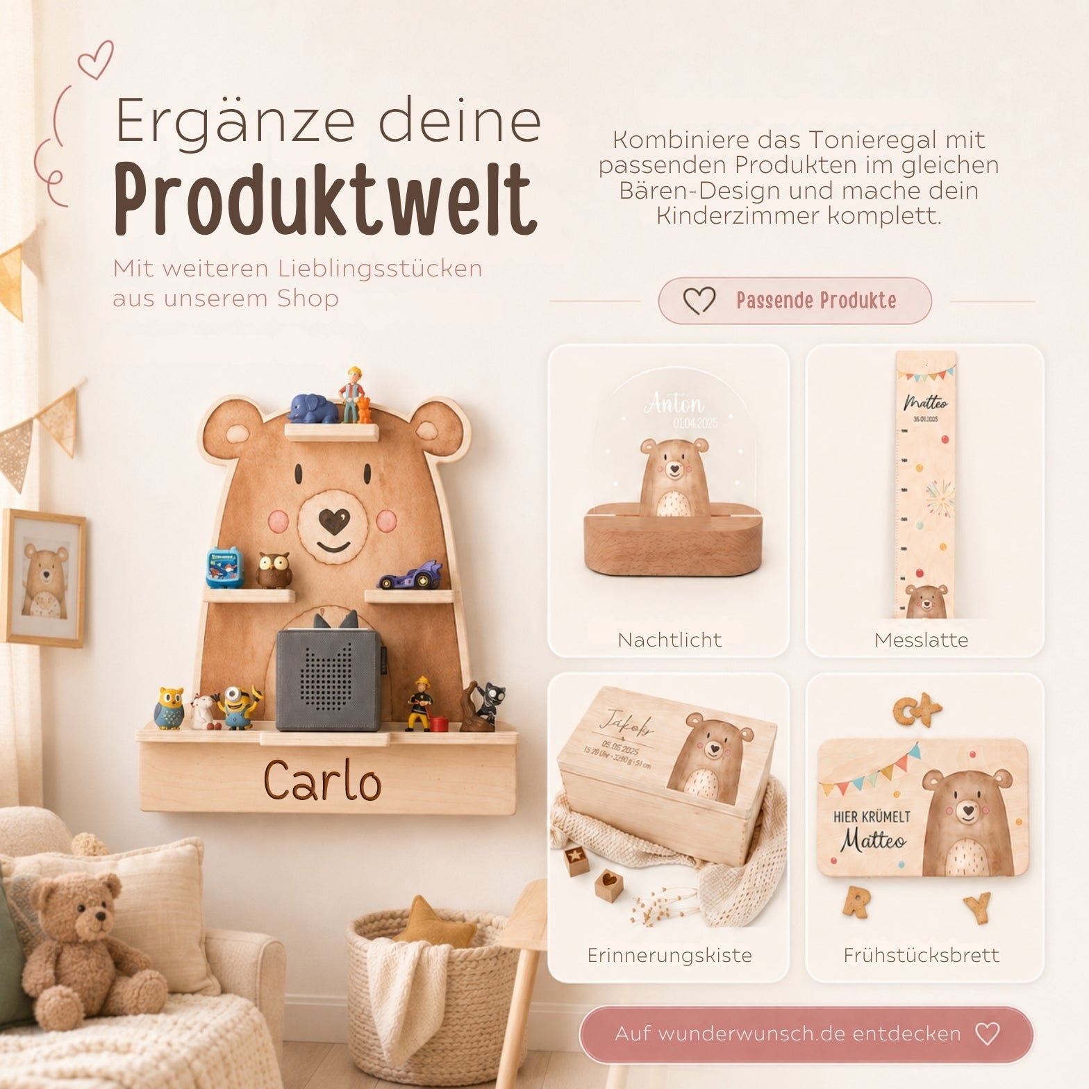 Toniebox Regal Holz - Bär Aquarell - wunderwunsch