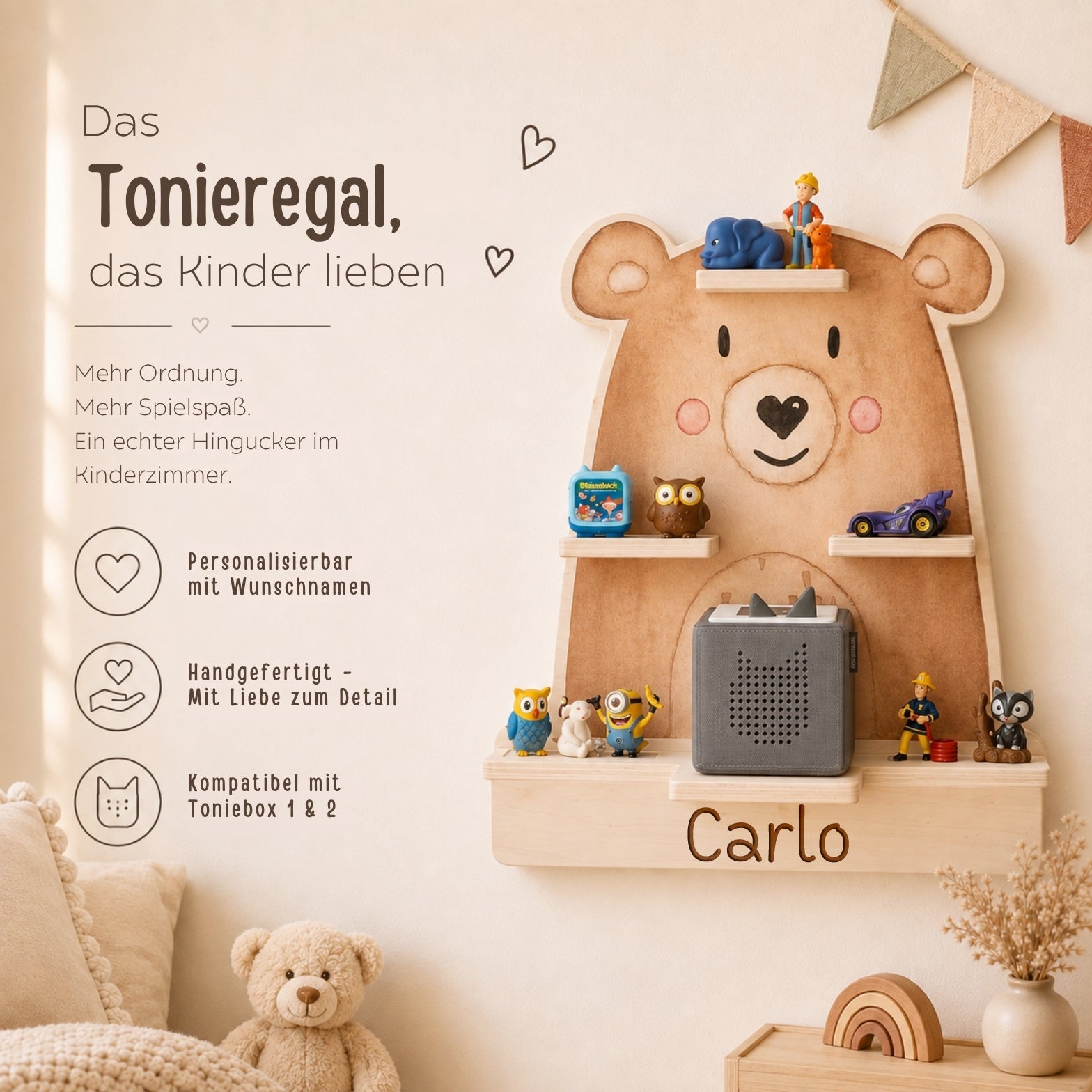 Toniebox Regal Holz - Bär Aquarell - wunderwunsch