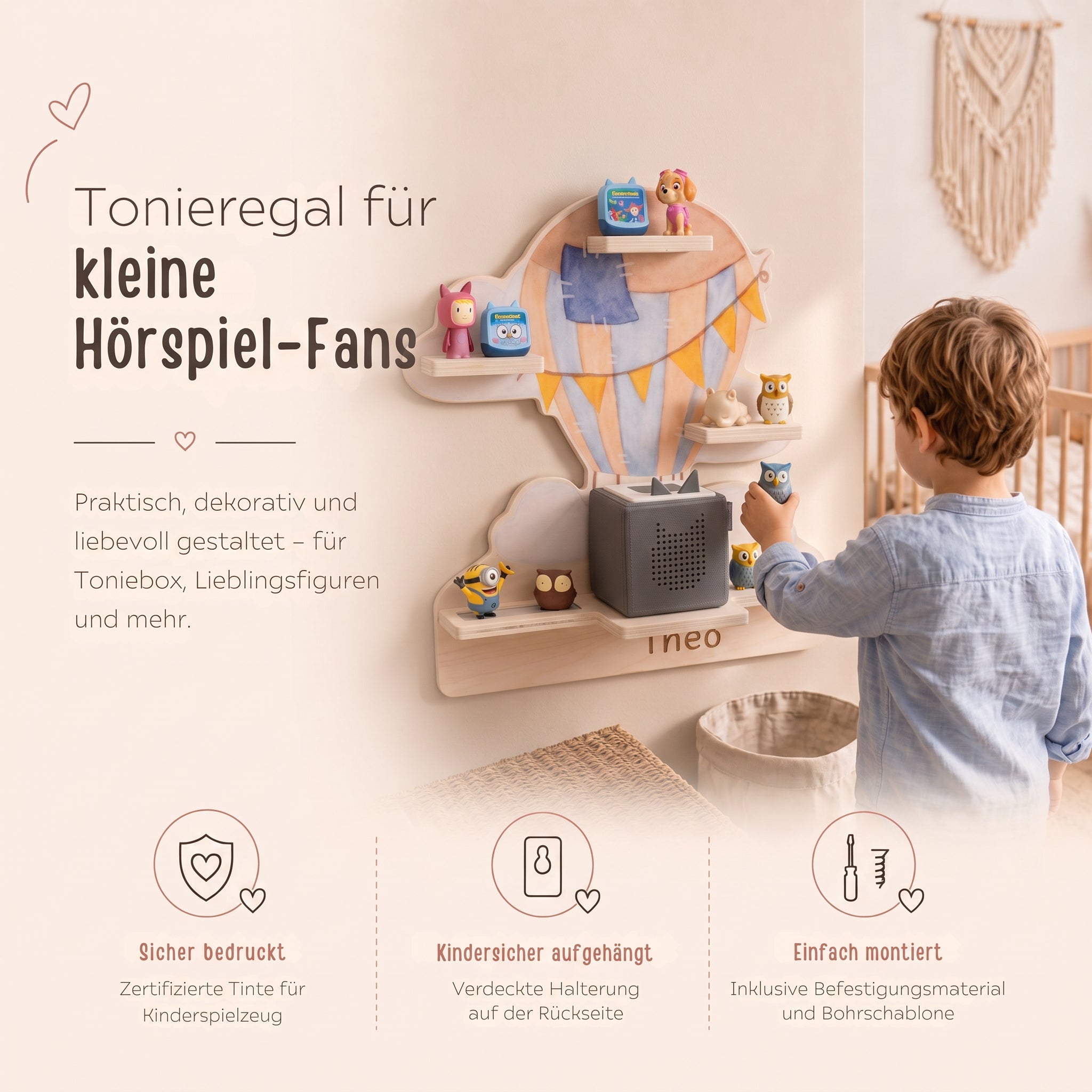 Toniebox Regal Holz - Heißluftballon Aquarell - wunderwunsch