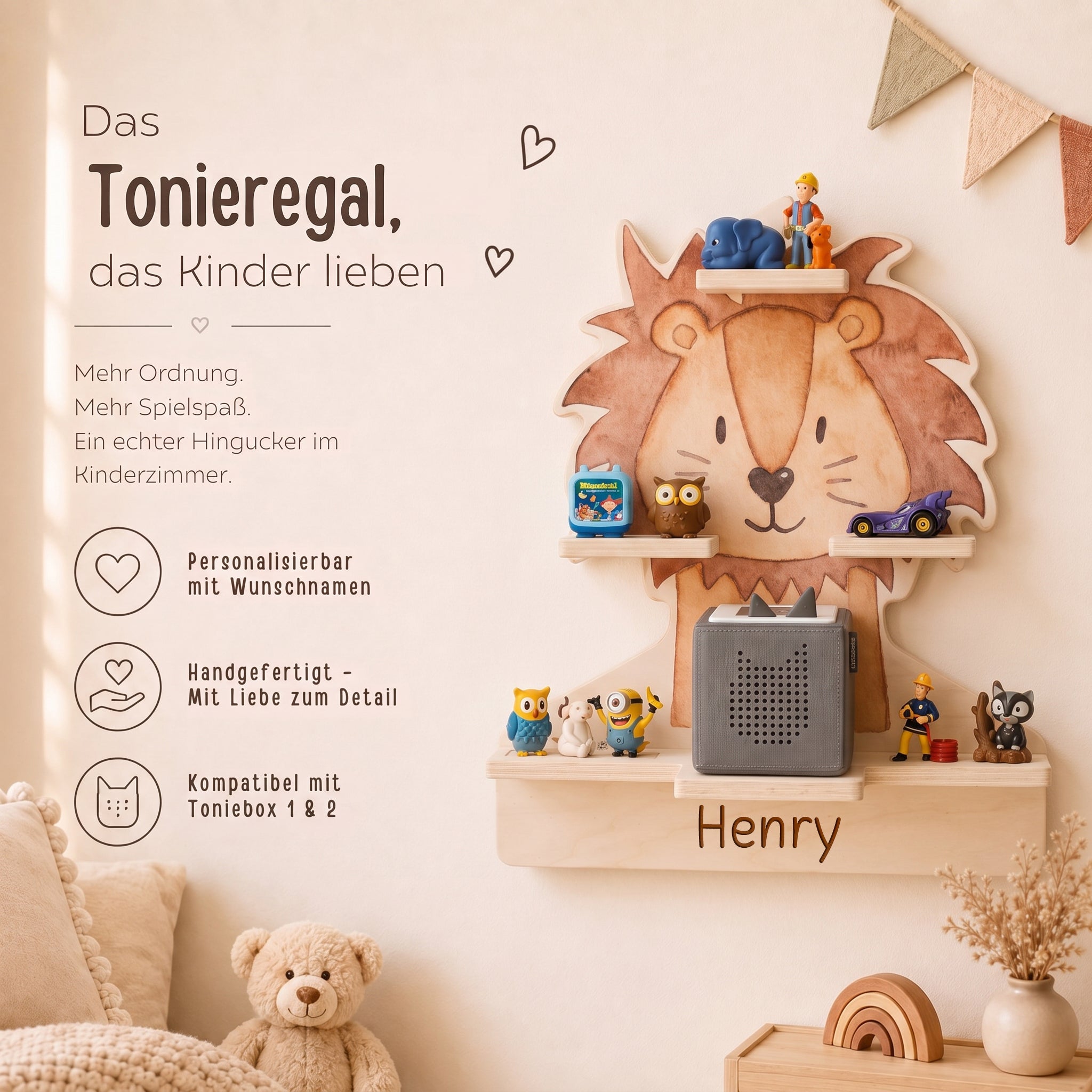 Toniebox Regal Holz - Löwe Aquarell - wunderwunsch