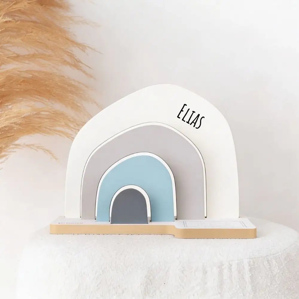 TONIES® Standregal personalisierbar - Regenbogen, Berg, Haus - wunderwunsch