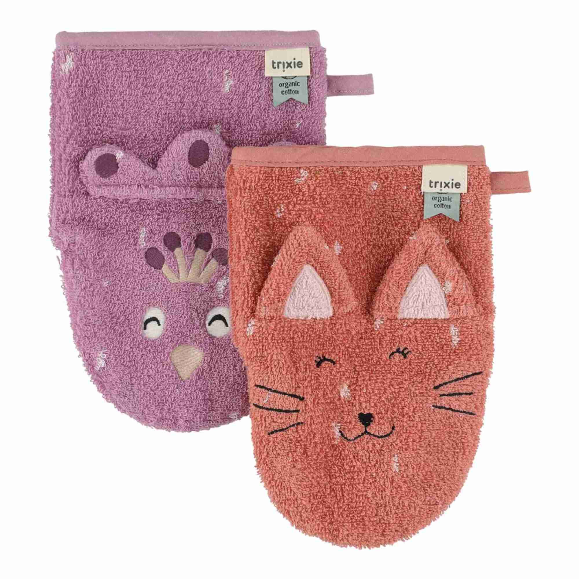 TRIXIE Baby Waschhandschuh 2er Set Katze & Pfau - wunderwunsch
