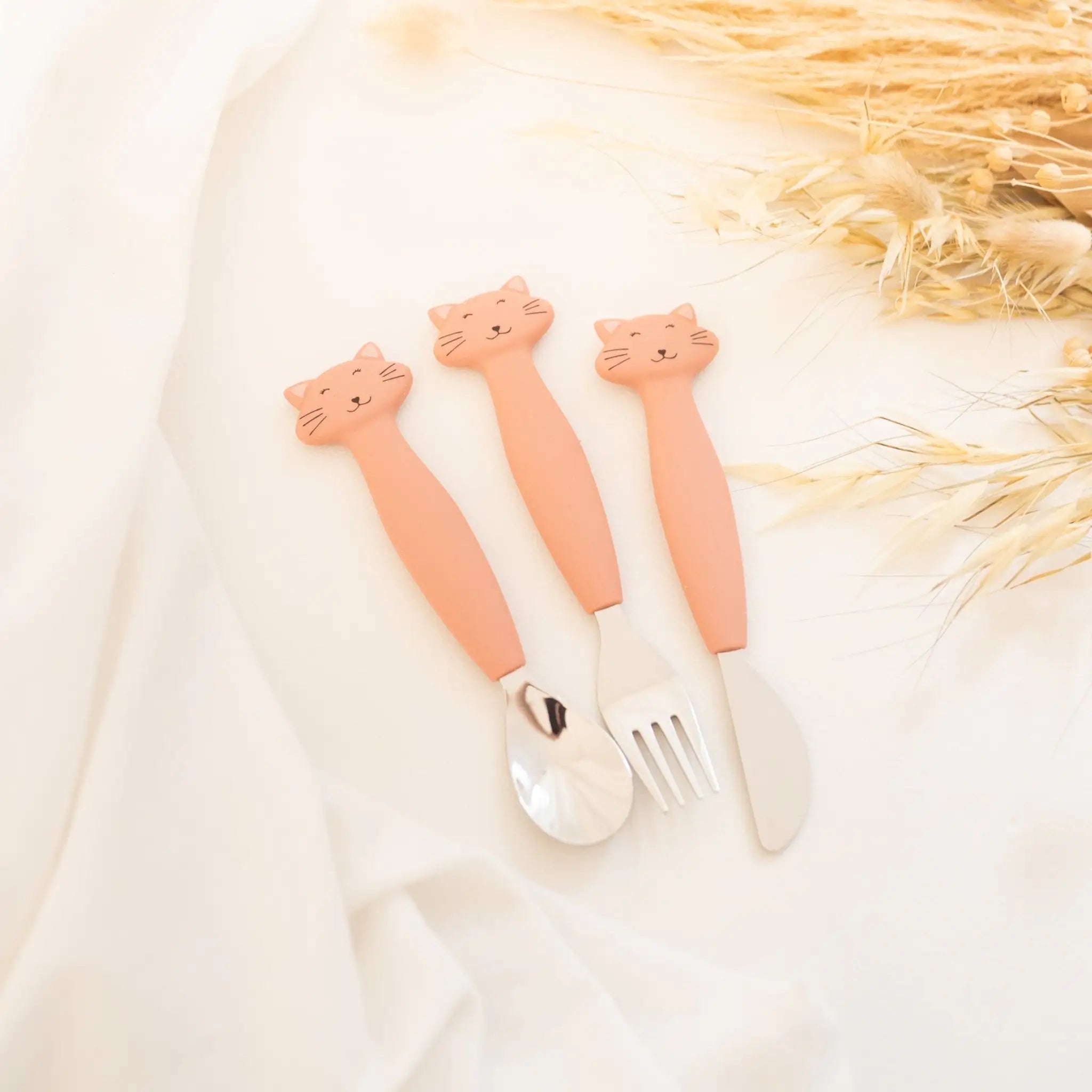 TRIXIE Kinderbesteck Set aus Edelstahl und Silikon - Tier - wunderwunsch