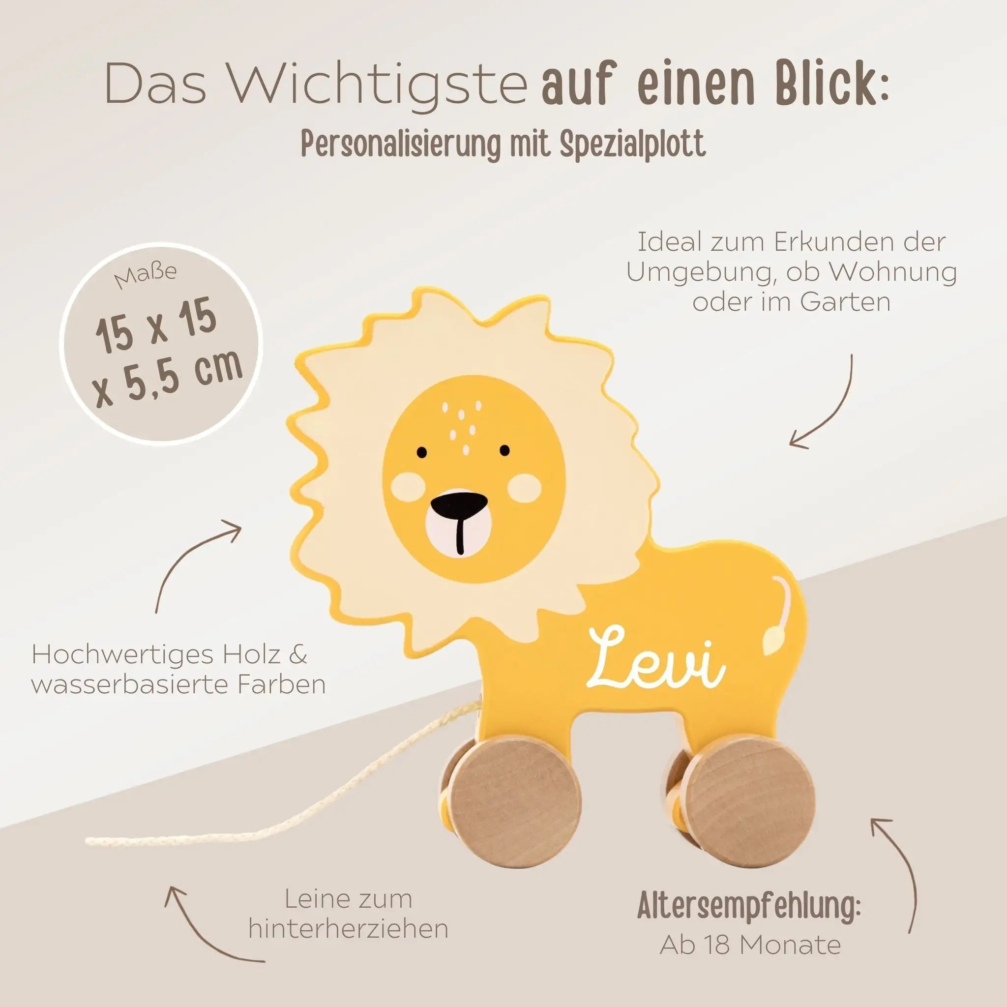 TRYCO Nachziehtier Löwe Holz personalisierbar - wunderwunsch