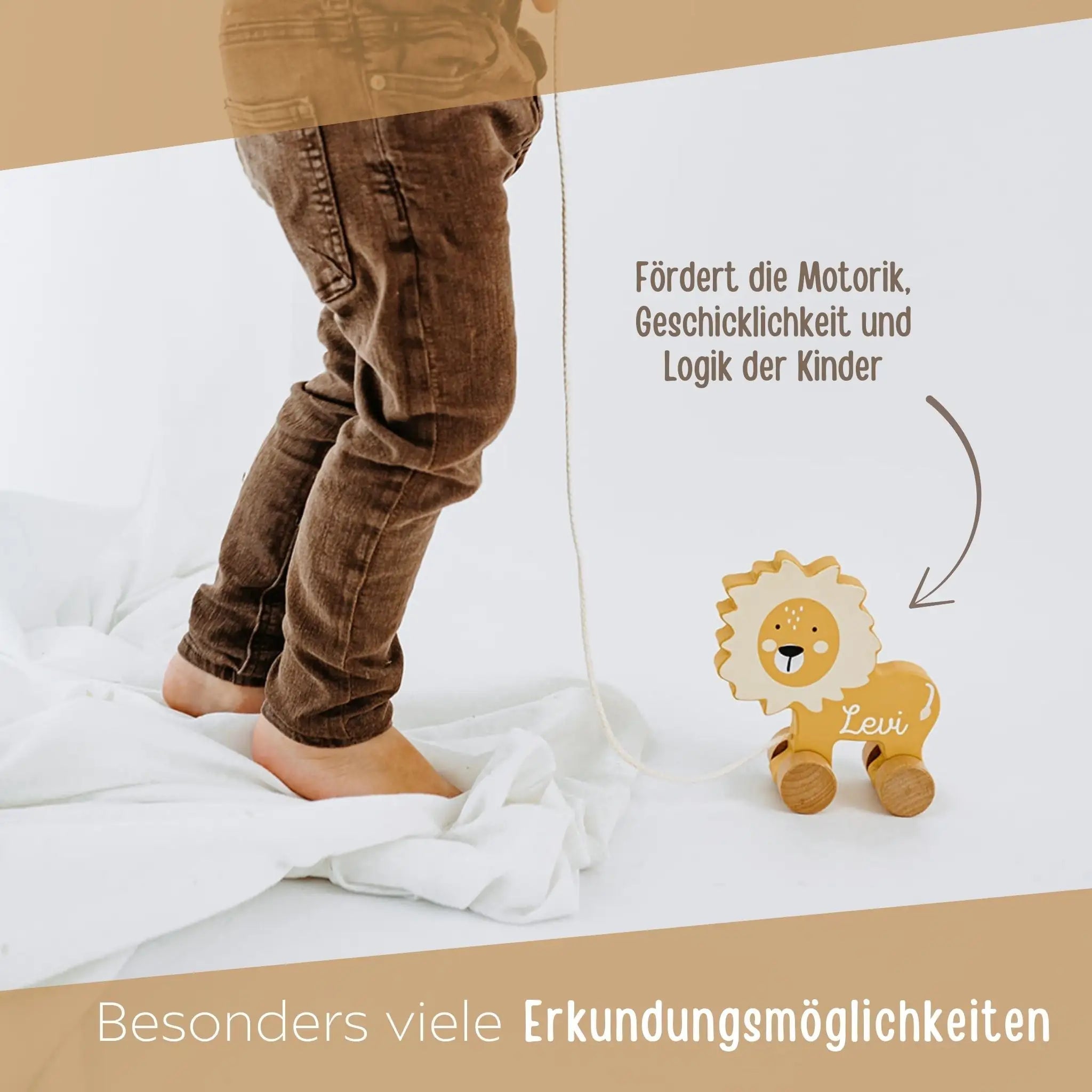 TRYCO Nachziehtier Löwe Holz personalisierbar - wunderwunsch