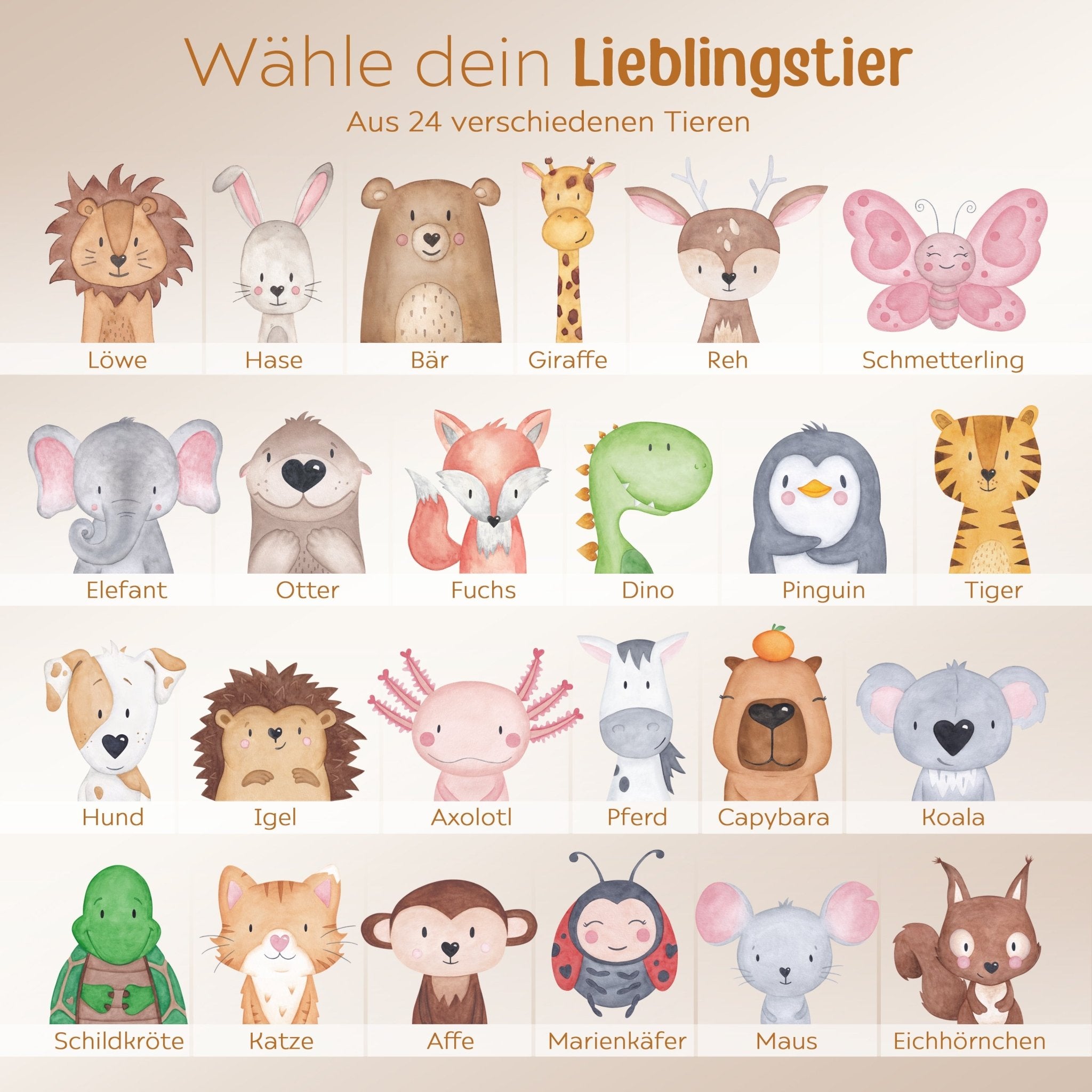 Türschild Kinderzimmer personalisiert - Tier Aquarell - wunderwunsch
