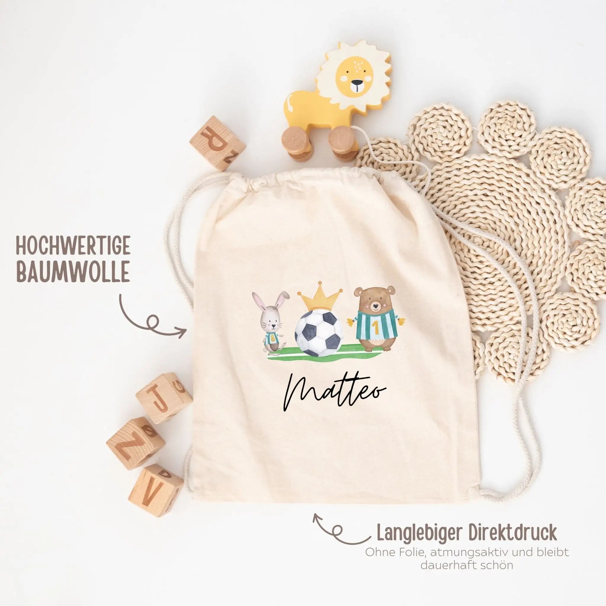 Turnbeutel "Fußball Tiere" personalisiert - wunderwunsch