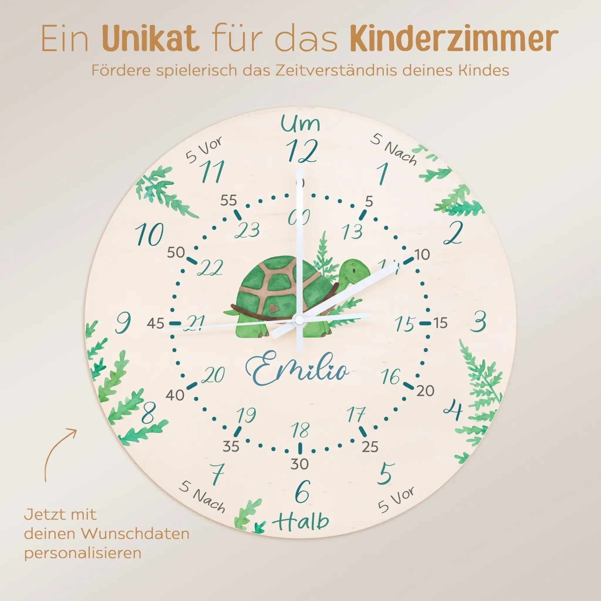 Wanduhr Kinder Holz personalisiert - Schildkröte - wunderwunsch