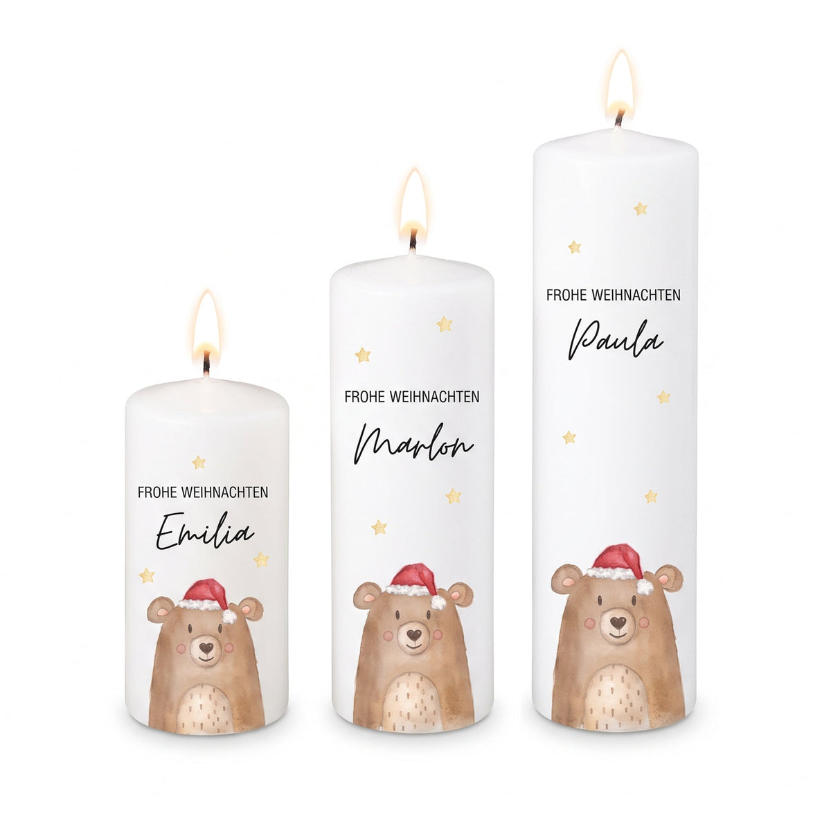 Weihnachtskerze personalisiert - Weihnachtsbär Aquarell - wunderwunsch