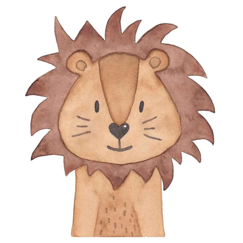 Handgezeichnetes Wunderwunsch Tiermotiv: Löwe als Aquarell Illustration mit brauner Mähne
