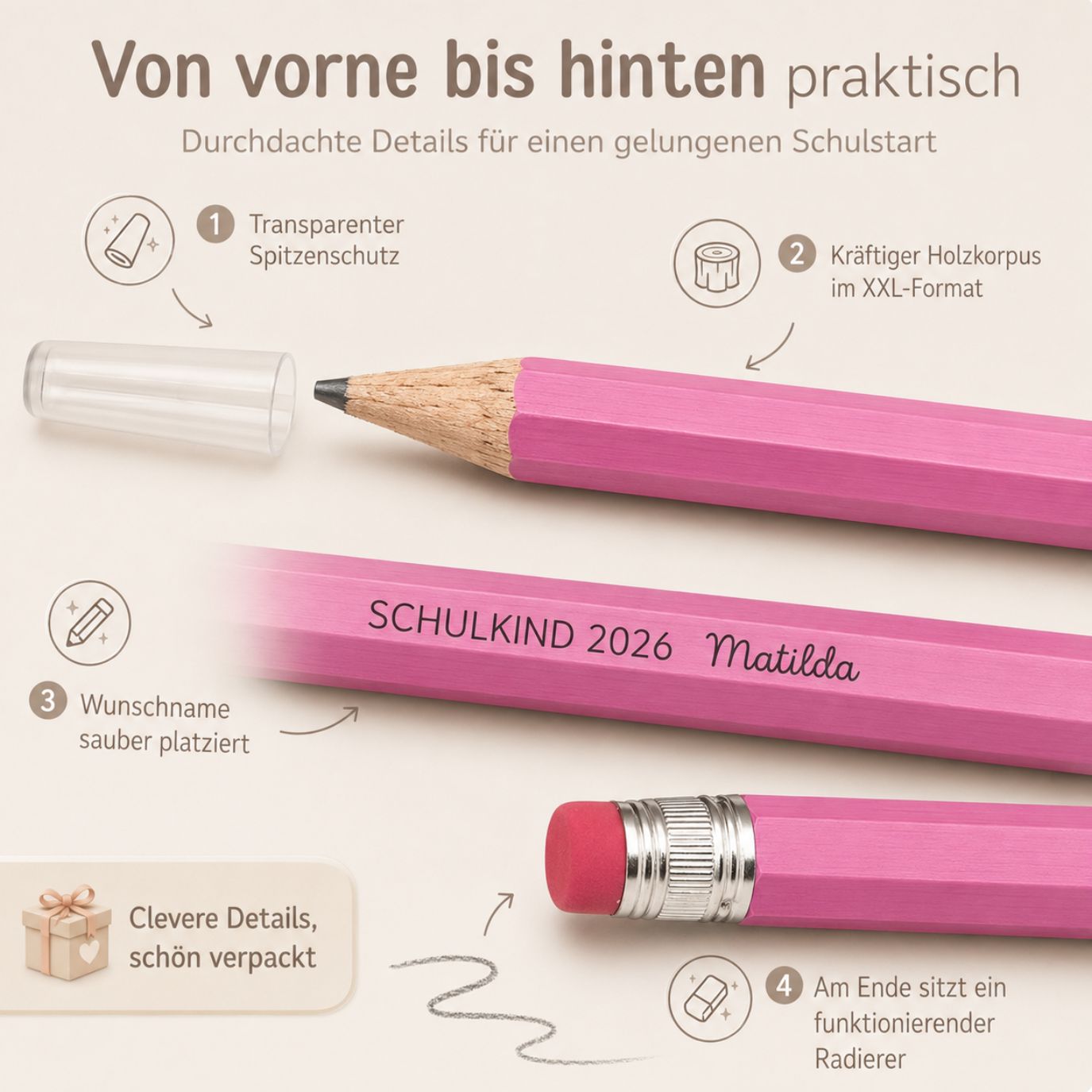 XXL Bleistift personalisiert - Schulkind 2026 - wunderwunsch